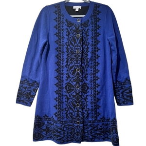 Susan Graver Women's Blue Black Button Front Cardigan Size Medium‎ New With Tags